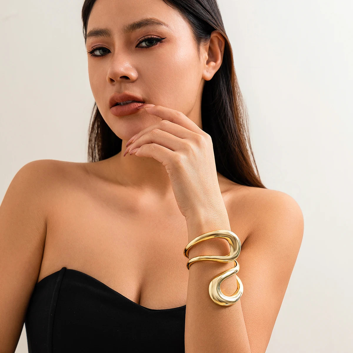 Chunky Heavy Metal Spring Cuff Bracelet for Women