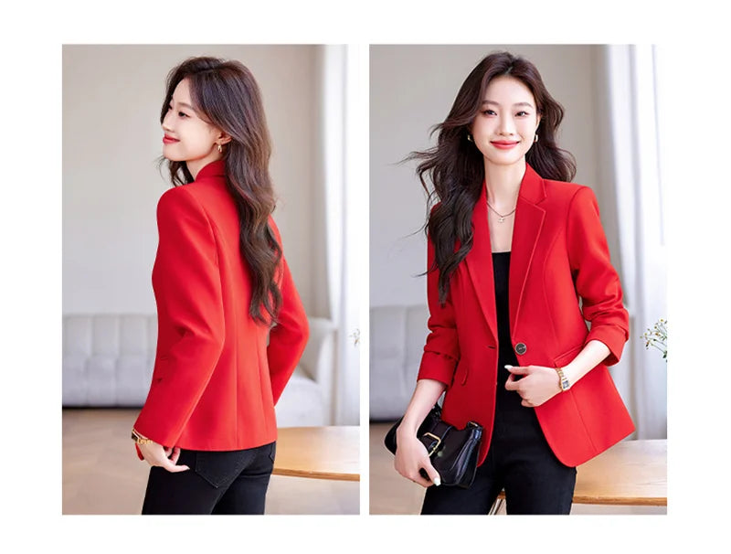 Women Office Blazer Casual Single Button Long Sleeve Office Coat
