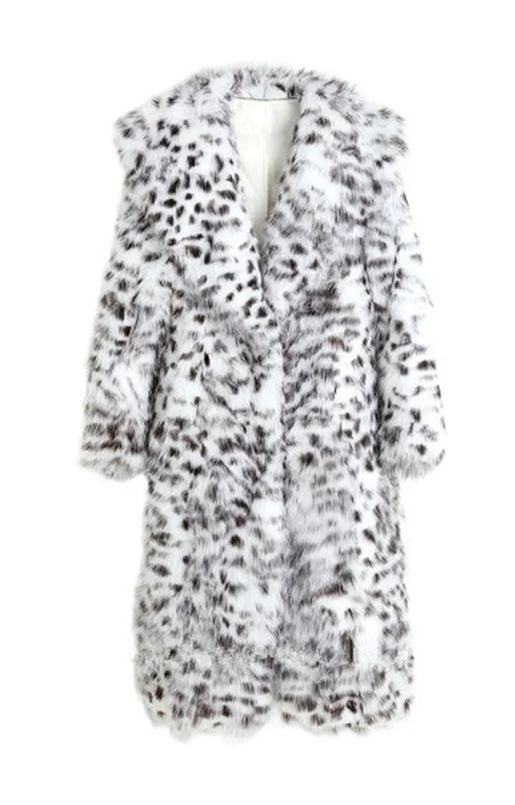 faux fur young leopard-print fur coat long knee-length mink coat