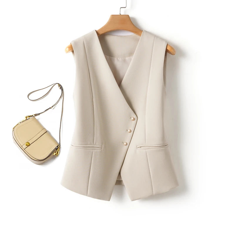 Short Vest Top Women's Diagonal Button Versatile Workplace Elegant Vest Jacket Top