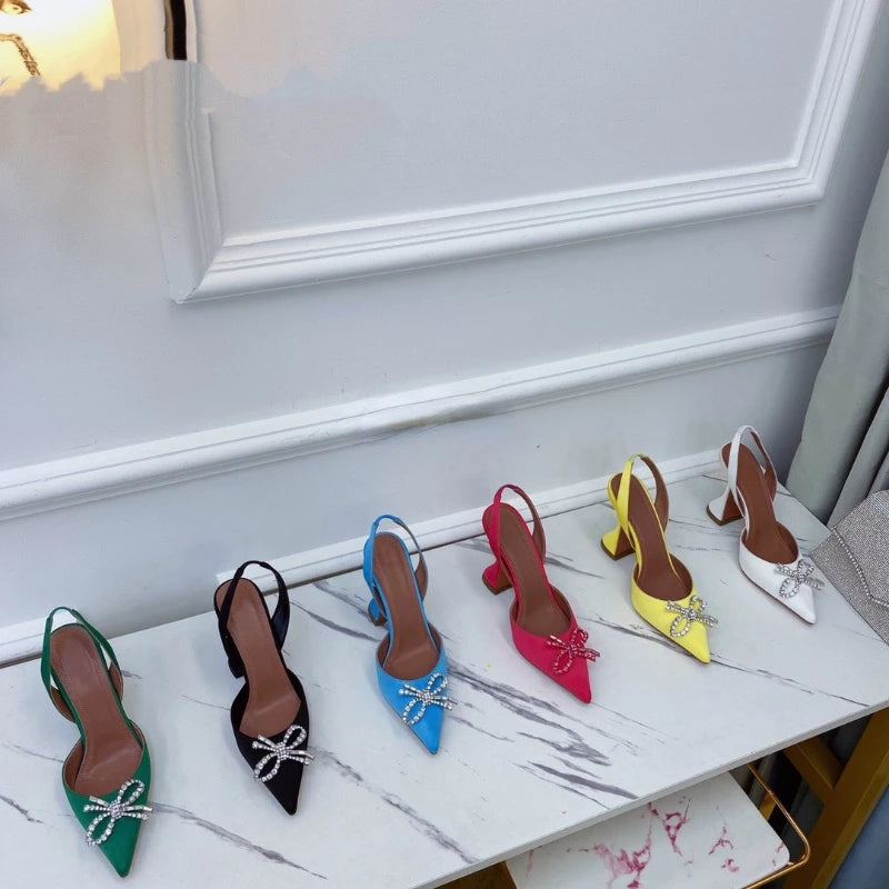 Women's High Heels Rhinestone Bow Pointy Glasses with Stilettos and Sandals Women.