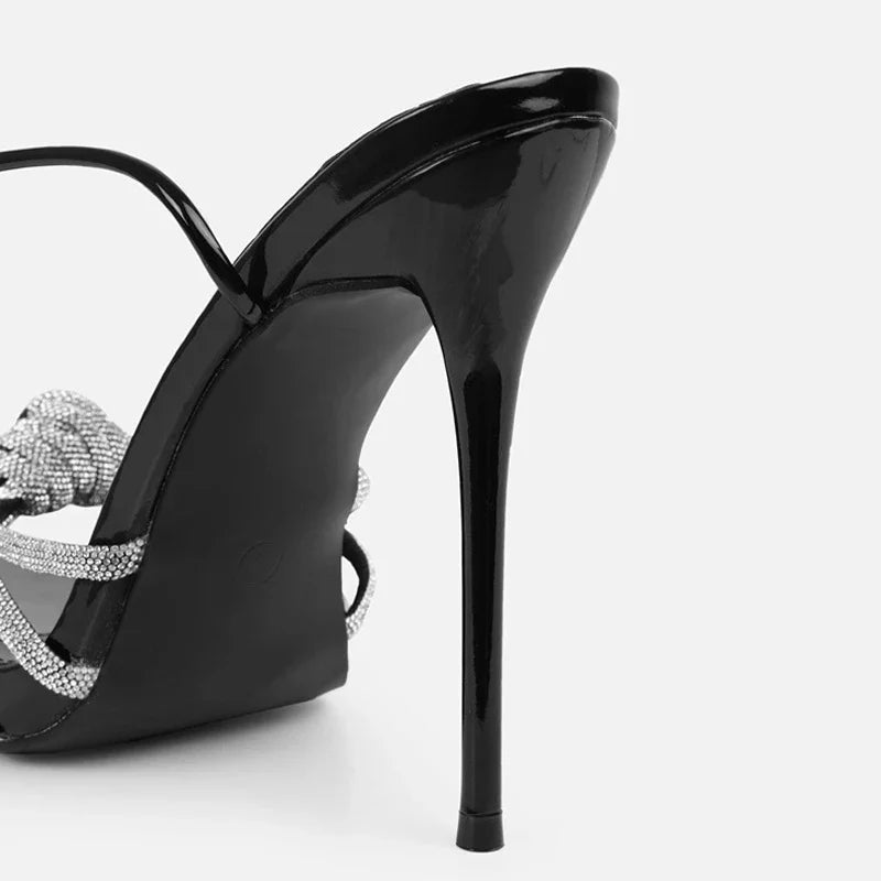Silver Crystal Narrow Band Women's Heel Sandals Summer Party Wedding Prom Shoes Platform Open Toe High Heels