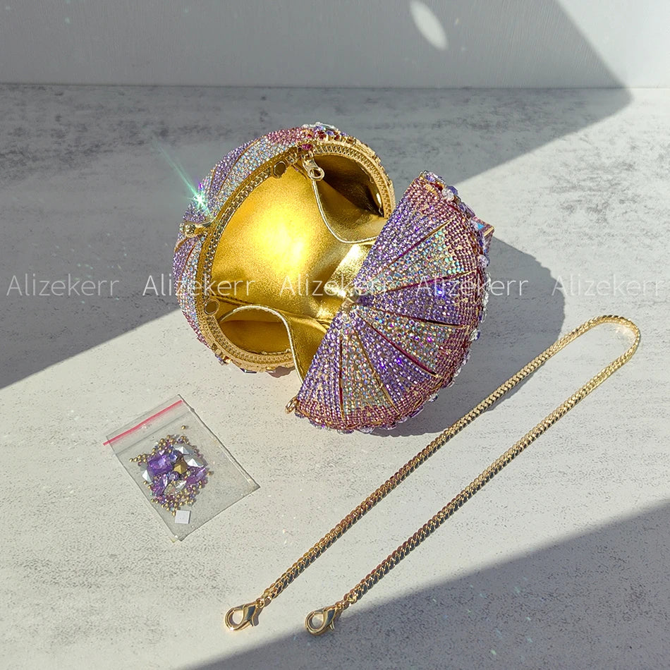 Balloon Shaped Crystal Evening Bags Women Luxury Classy Unique Clutch Purse