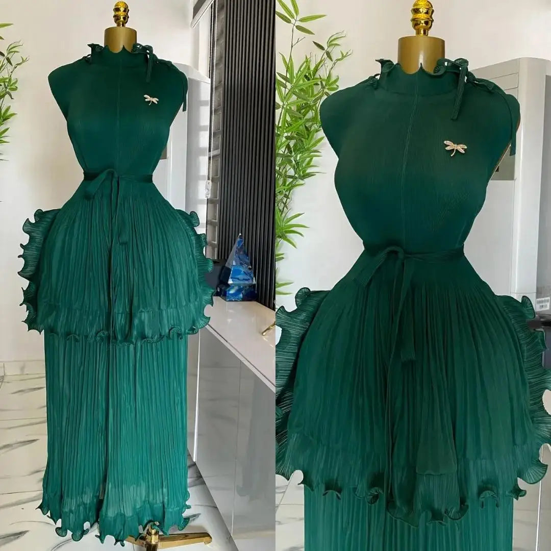 Pleated Dress Women's Solid Sleeveless Ruffles Lace Wedding Guest Dress Cocktail Dress