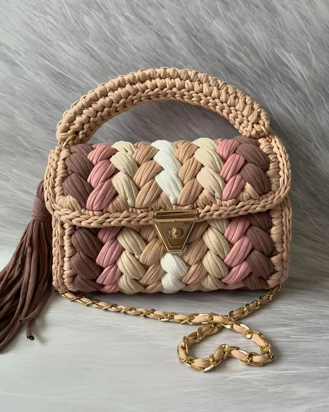 Women's Bag Hot Selling Shoulder Bag Handmade Crochet Bag Contrast Woven Bag
