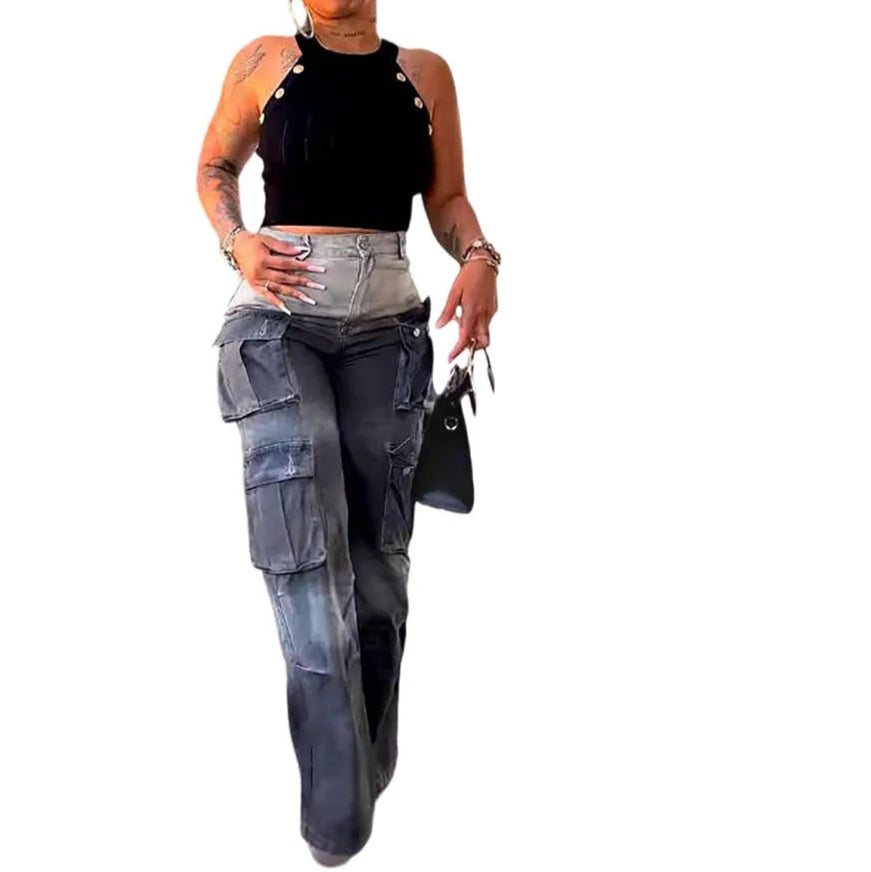 Women Denim Pant Jeans Wide Leg Long Pants Graduation High Waist Straight Trousers Y2k Streetwear