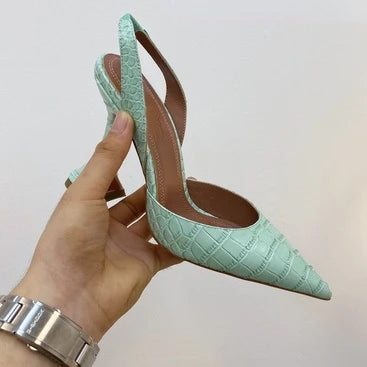 Wineglass with Crocodile Leather Pointed High Heel Shallow Mouth European Beauty Sandals