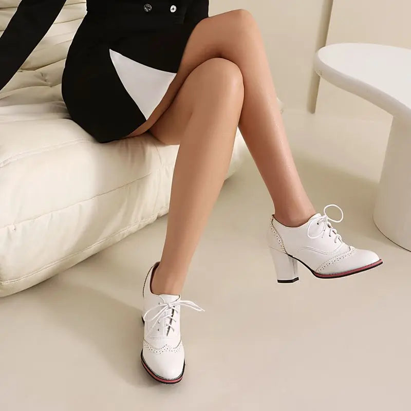 Pump Round Toe Chunky Heels 7.5cm Lace Up Plus Size 45 46 47 48 Office Shoes