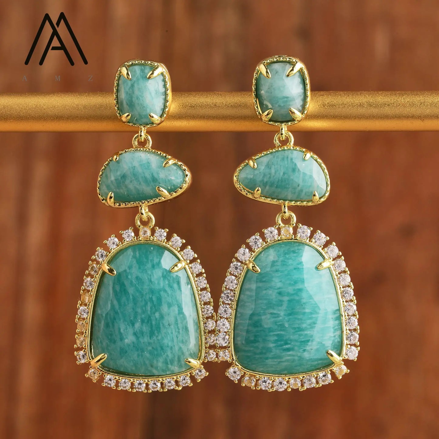 Luxury Crystal Earrings Wedding Jewelry Healing Natural Gemstone Amethysts Amazonite Labradorite Stud Earring Gift to Women