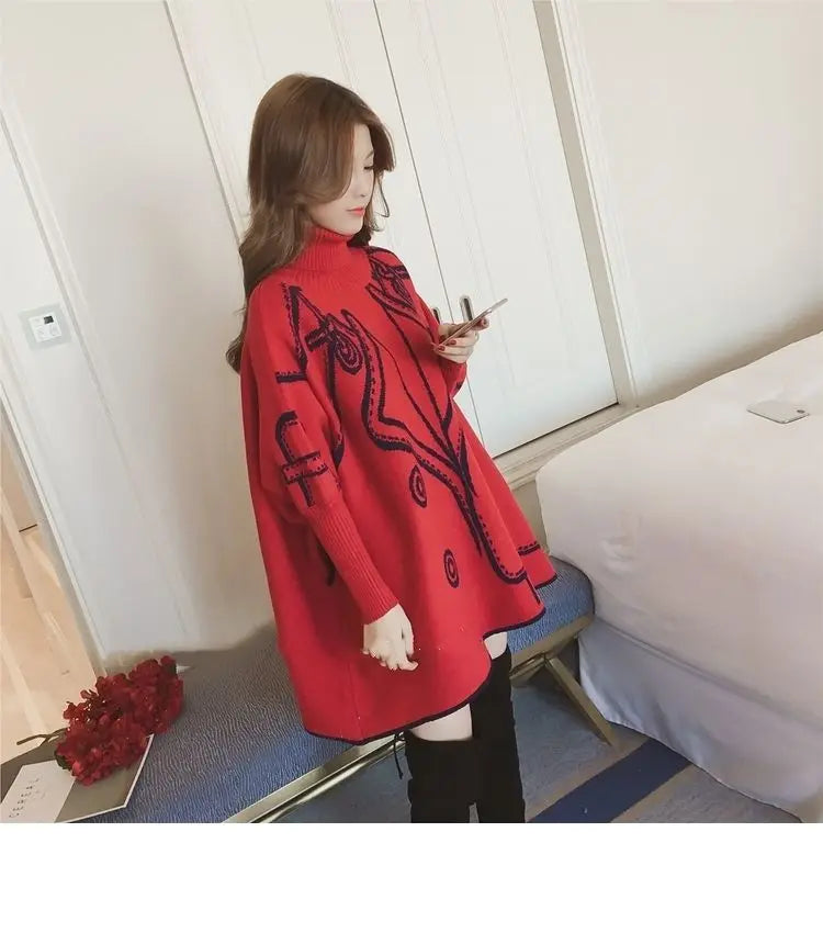 Turtleneck Loose Sweater Knit Pullover Jumper Women Clothing Bat sleeve Sweater