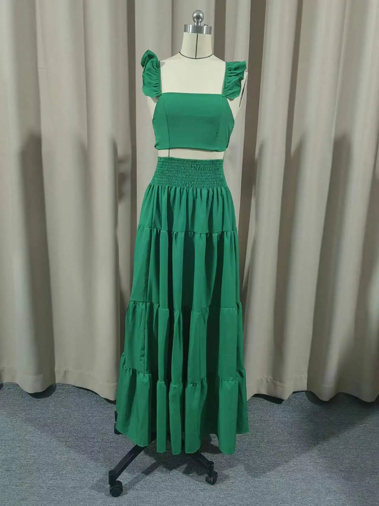 Y2k Two Piece Set Elegant Sexy Collage Sleeveless Top and Maxi Skirt Set