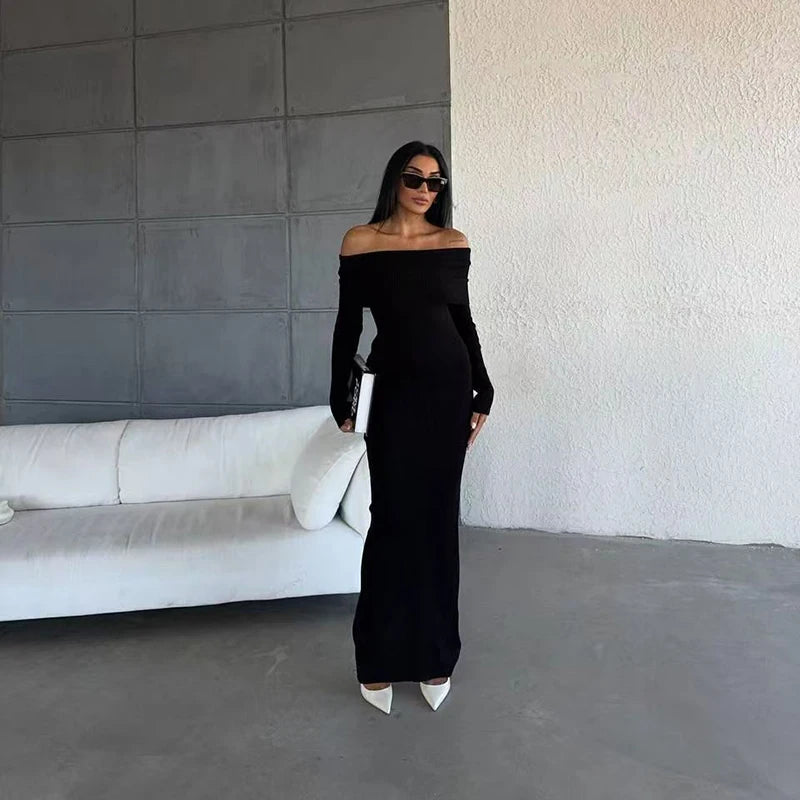 Color Matching Striped Elastic Knitted Maxi Dress