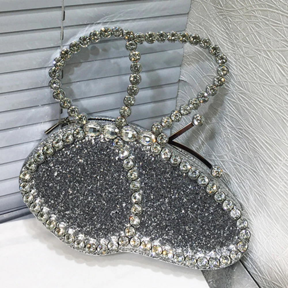 White Rhinestone Pink Butterfly Wedding Evening Clutches Party Prom Purse