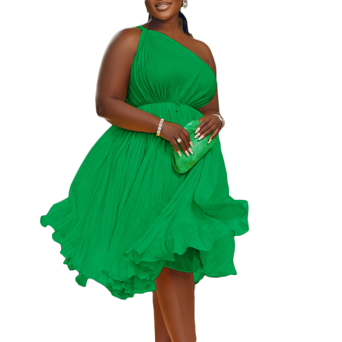 Women Sleeveless Pleated Polyester Knee-length Dress for Women