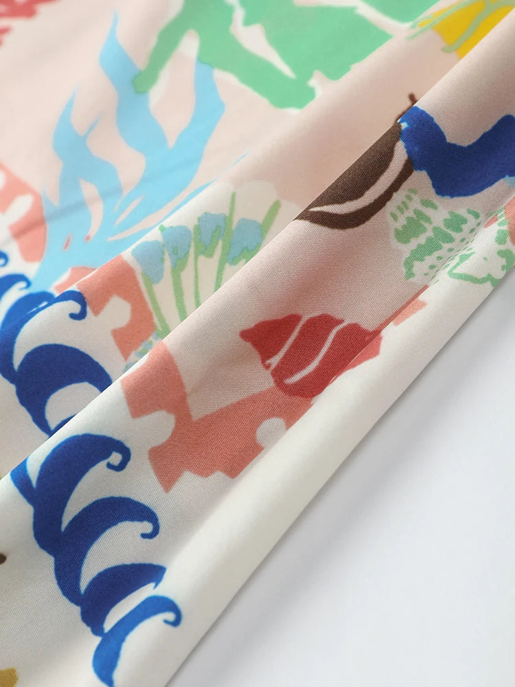Colorful Printed Suspenders Skirt Set Women Patchwork Quilted High Waist Skirt Two Piece Summer