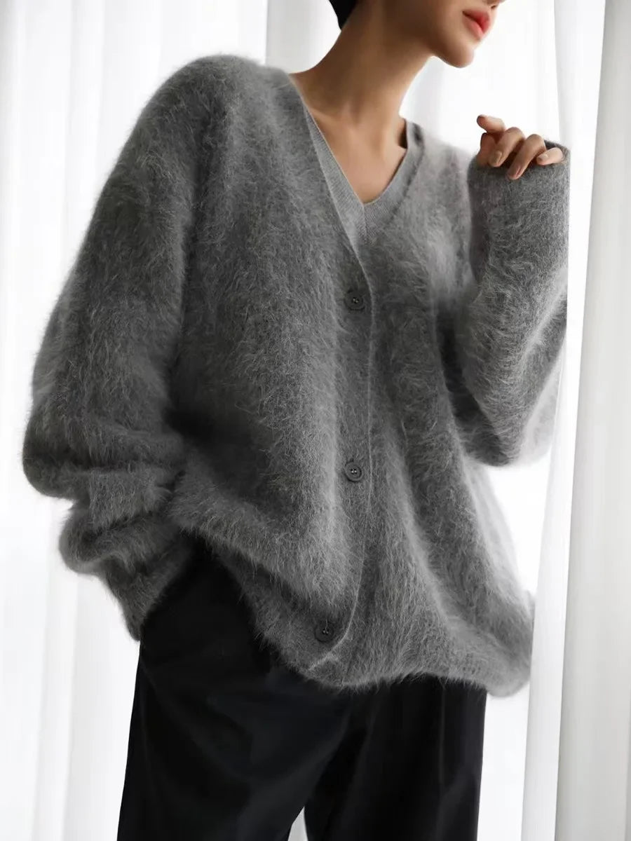 Women's Cardigans Korean Fashion V-neck Sweater Coat Long Sleeve Oversized Sweater