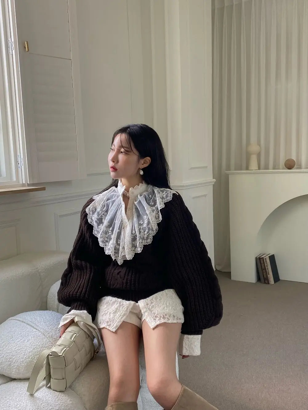 Chic Fried Dough Twists Pattern Pullover Loose Lantern Sleeve Knit Sweater