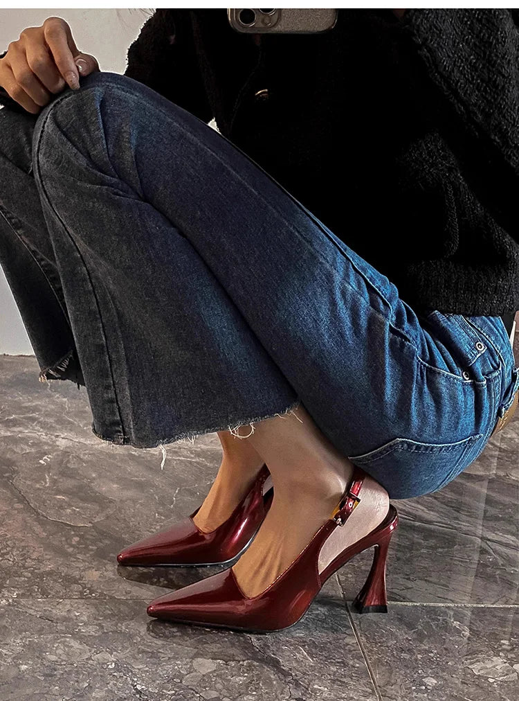Summer Heel Sandals Fashion Pointed Toe Slingbacks Heels