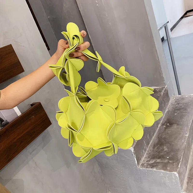 3D Flower PU Leather Armpit Purse Shoulder Bags Women Solid Color Fabric Crossbody Bag