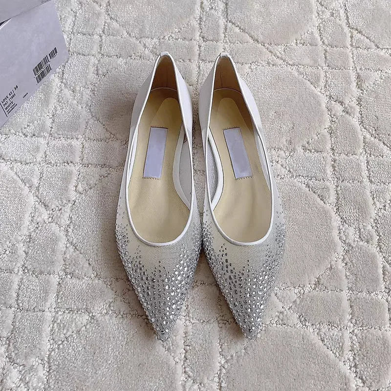 Mesh Pointed Shallow Mouth Sexy Pump Heels Stiletto Shoes Bridal Shoes
