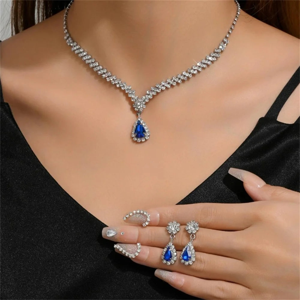 V-shaped Luxurious Necklace Inlaid Rhinestone Jewelry Sets for Women