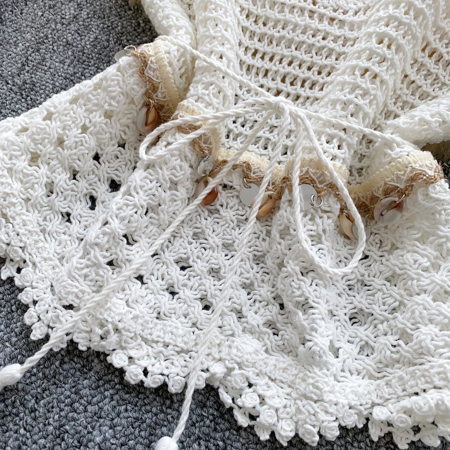 Bohemian Tassel Knit Tops Women Lace Up V Neck Elastic Summer Blouse Vacation Blouse