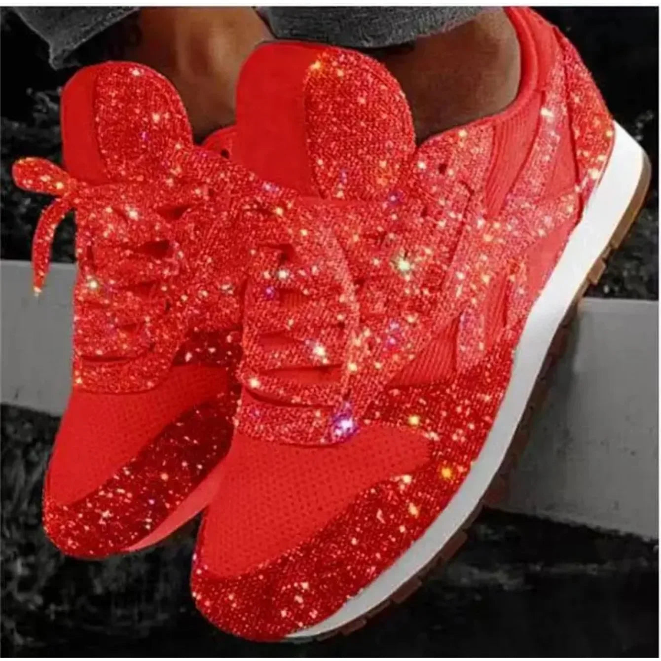 Women Flat Sneakers Casual Bling Vulcanized Shoes Women Mesh Lace Up Shoes