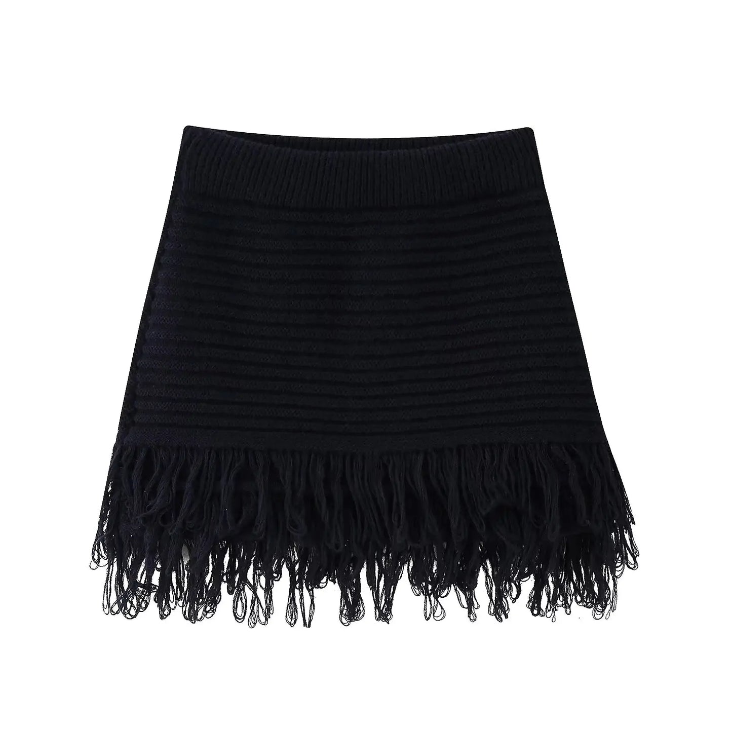 Vintage Women Knitted Hollow Out Tassel Mini Skirt Set Cardigan+Fringe Mini Skirt