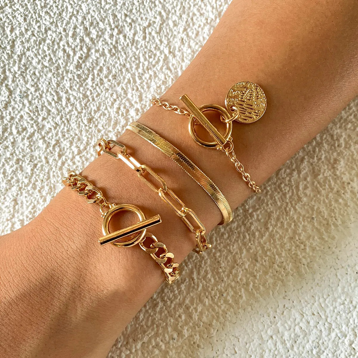Punk Cuban Link Chain Coin Pendant Bracelet for Women