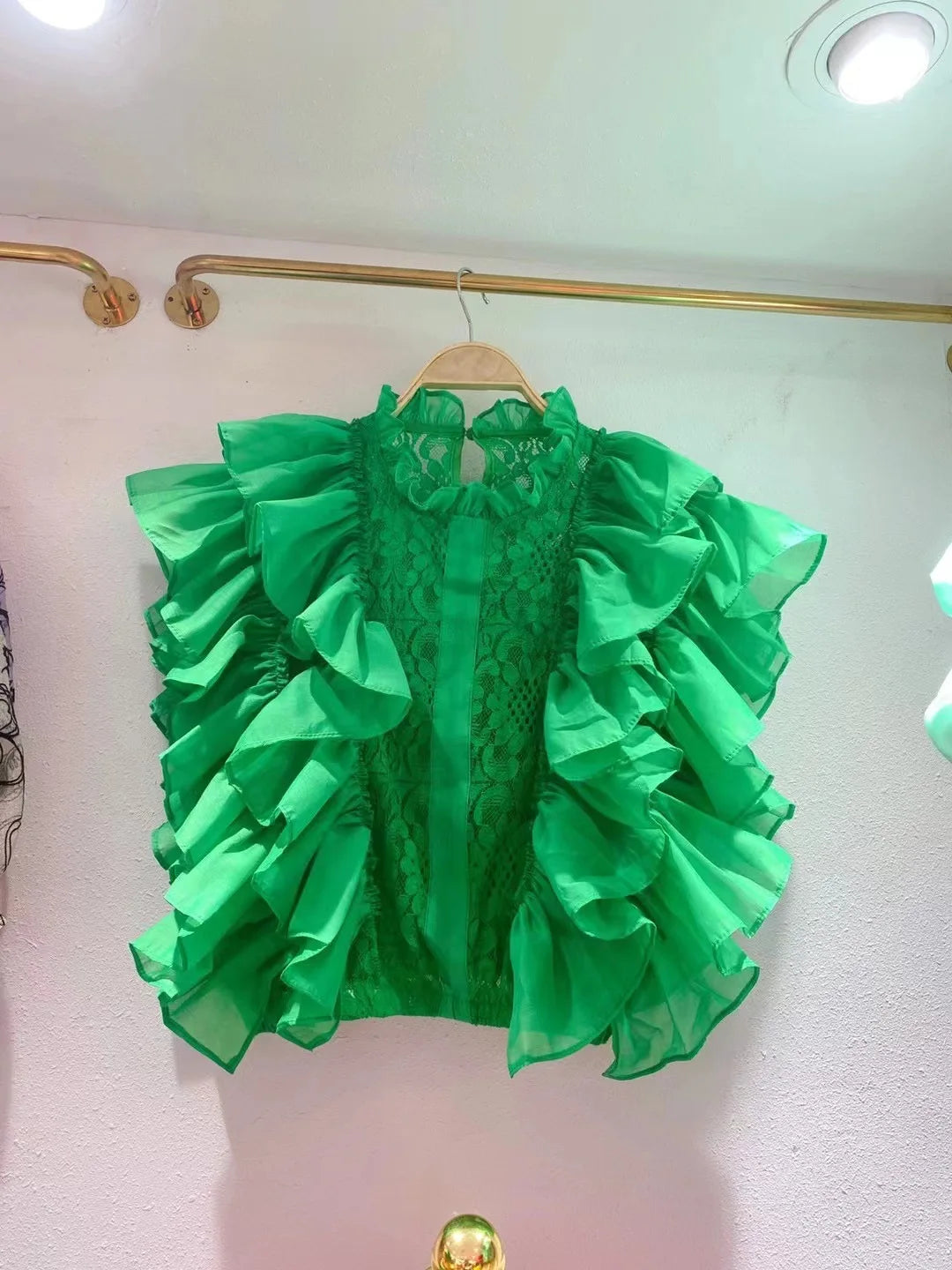 Women Blouse Shirts Stand Collar Y2k Tops Ruffles Lace Sexy Blouses