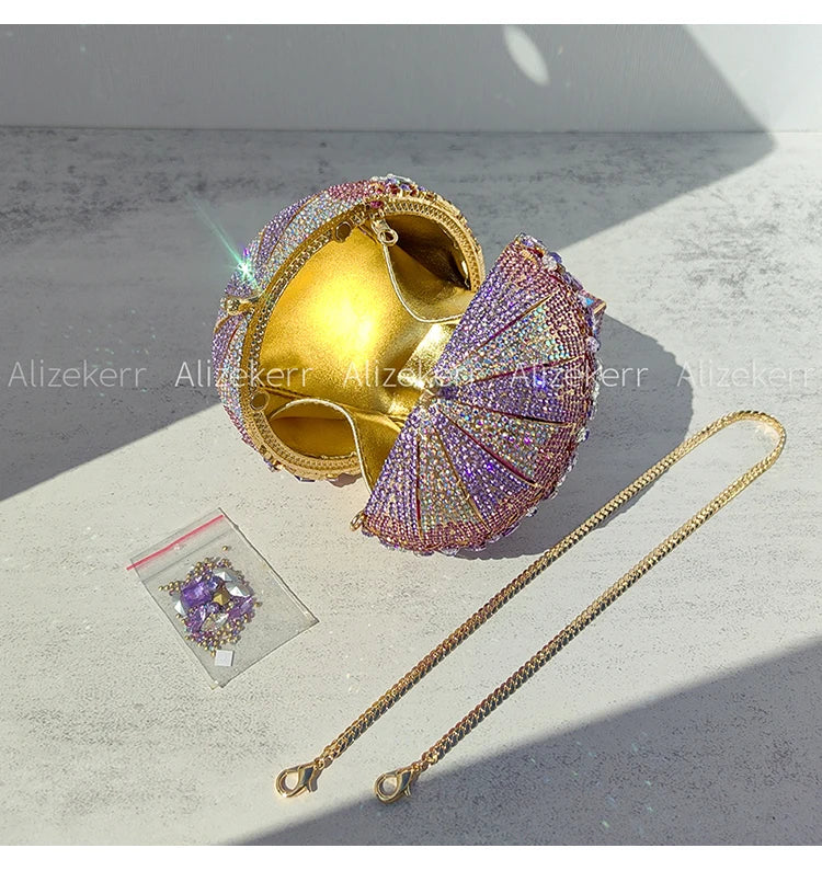 Balloon Shaped Crystal Evening Bags Women Luxury Classy Unique Clutch Purse