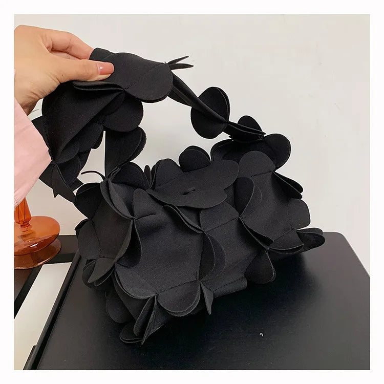 3D Flower PU Leather Armpit Purse Shoulder Bags Women Solid Color Fabric Crossbody Bag