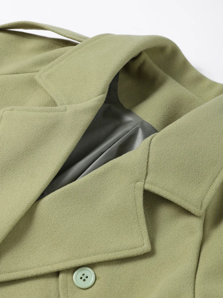 Urban Solid Double Breasted Long Women Coat Loose Full Sleeve Belt Double Breasted Jacket