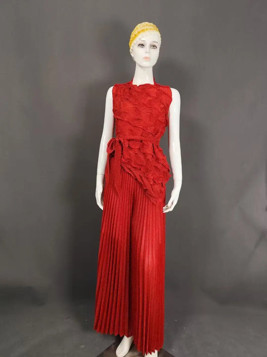 Women's Casual Sleeveless Blouse and Loose Wide Leg Pants Two-piece Set