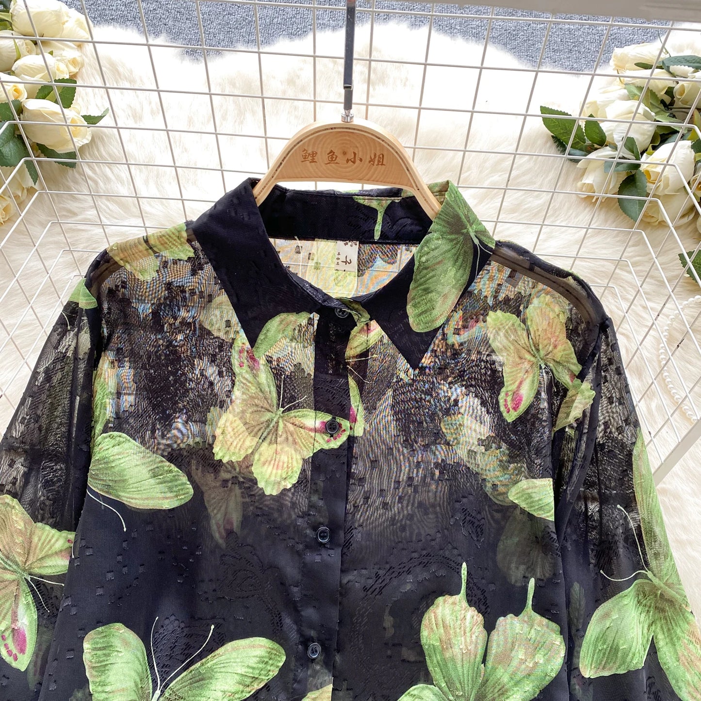 Floral Print Women Shirt Summer Lantern Sleeve Retro French Loose Blouse