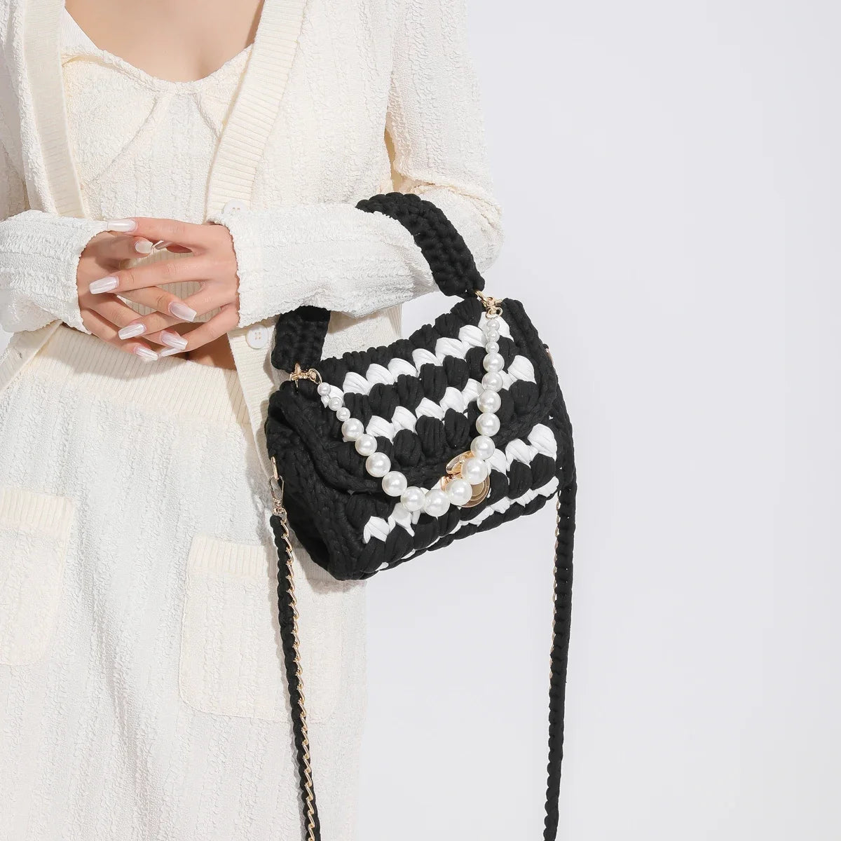 Crochet Bag Shoulder Bag Chunky Knit Handle Bag