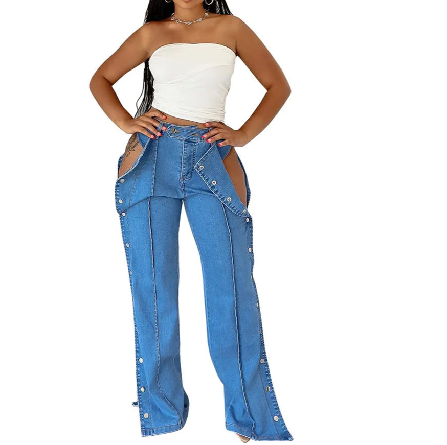 Women Denim Pant Long Pants Slim Fit High Waist Solid Casual Trousers
