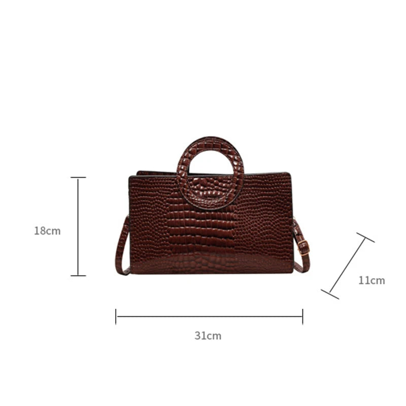 Women's Crocodile Pattern PU Leather Handbags Green Square Bag