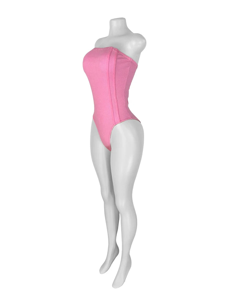 Sexy Washed Strapless Bodysuit and Jogger Pants Set for Women Trendy Two Piece Jogging Suit Sets