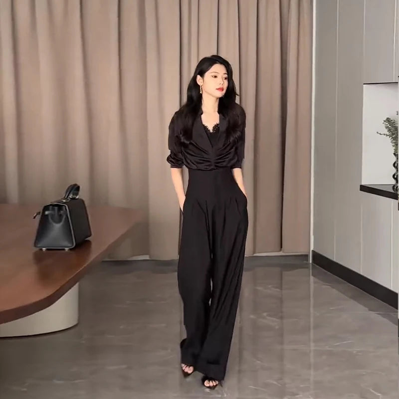 Women Ultra High Waist Wide Leg Pants Straight Thick Suit Pants Mop Pants