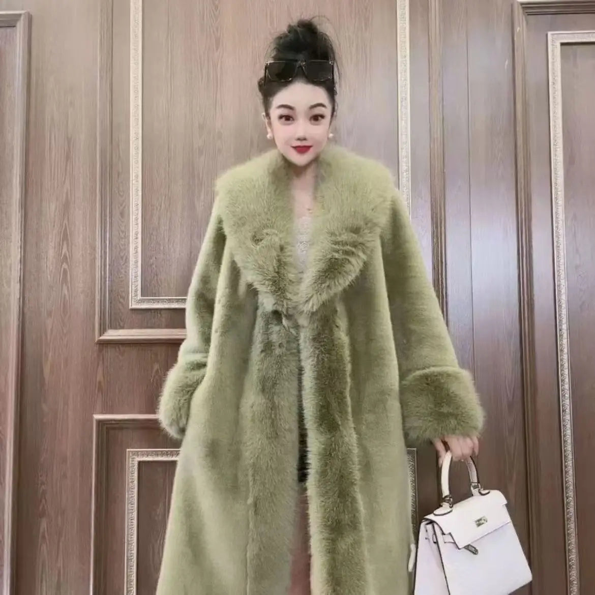 Faux Fur Coats Women Long Coat Thick Warm Turn Down Collar Jacket