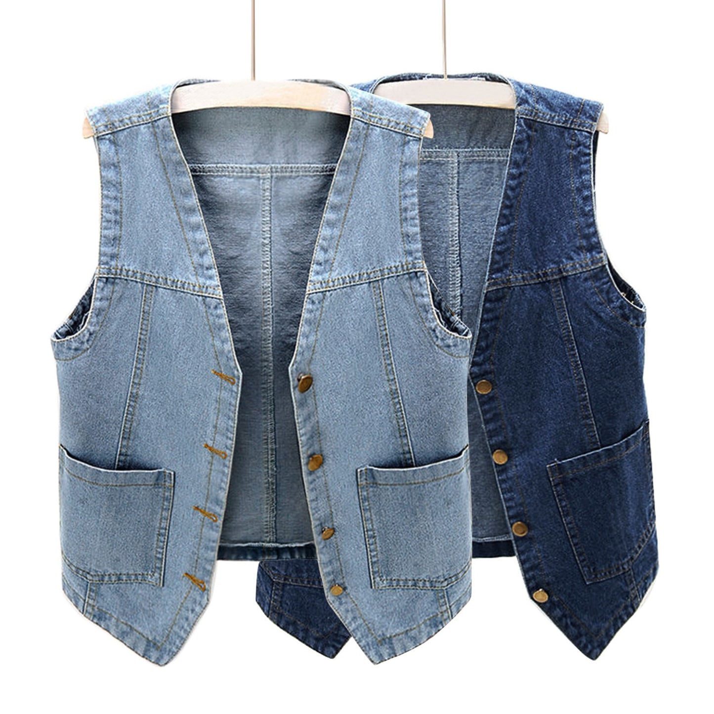 Woman Sleeveless Denim Vest V Neck Button Down Jacket V Neck Button Loose Ladies Vest