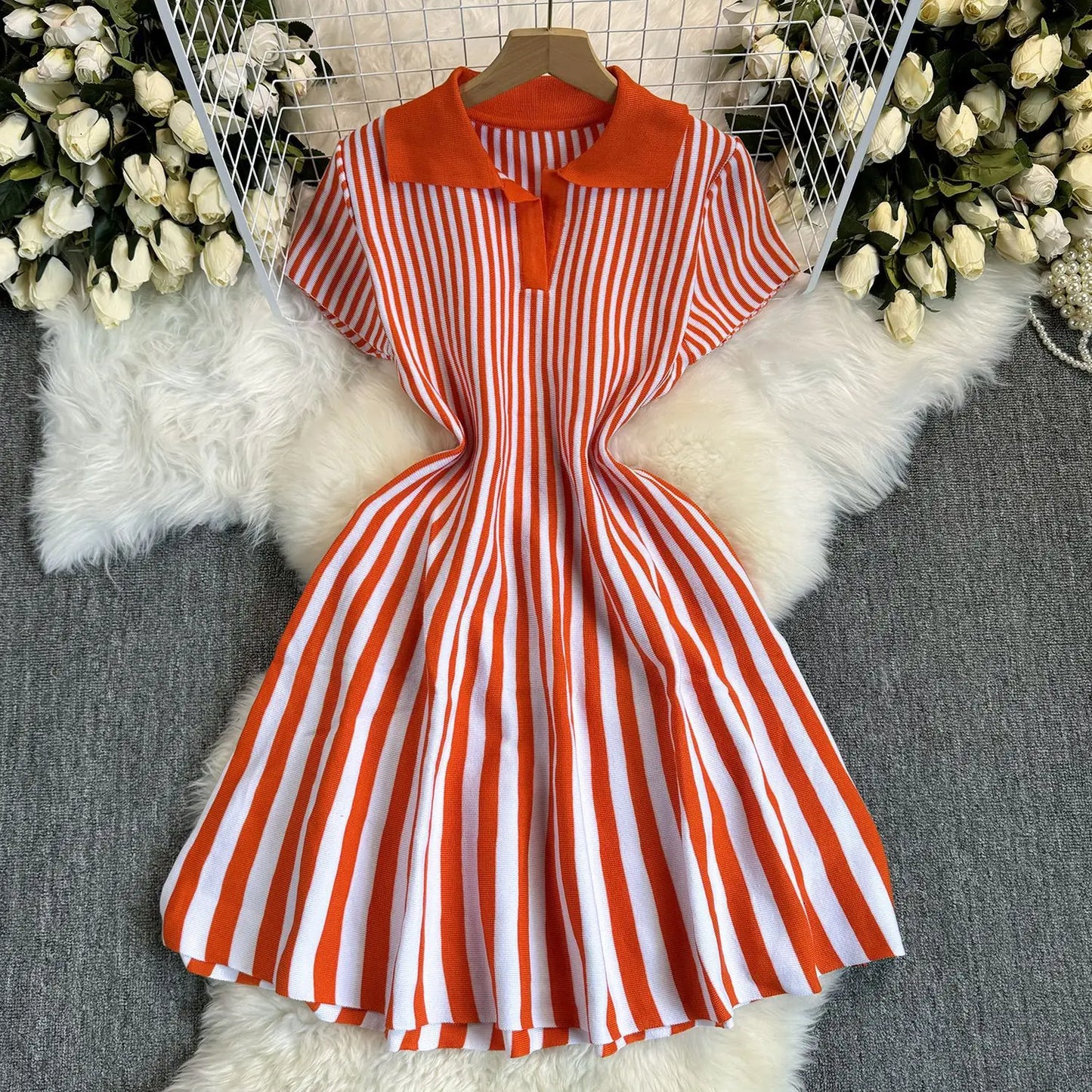 Sweater Striped Dress Knit Dresses Ruffles Party Casual Elegant Knitted Y2k Streetwear