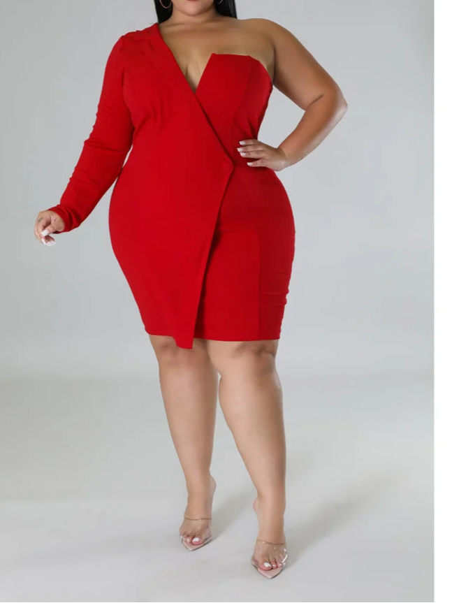 Plus Size Dress Long Sleeve V Neck Solid Sexy Mini Suit Dress Party Dresses