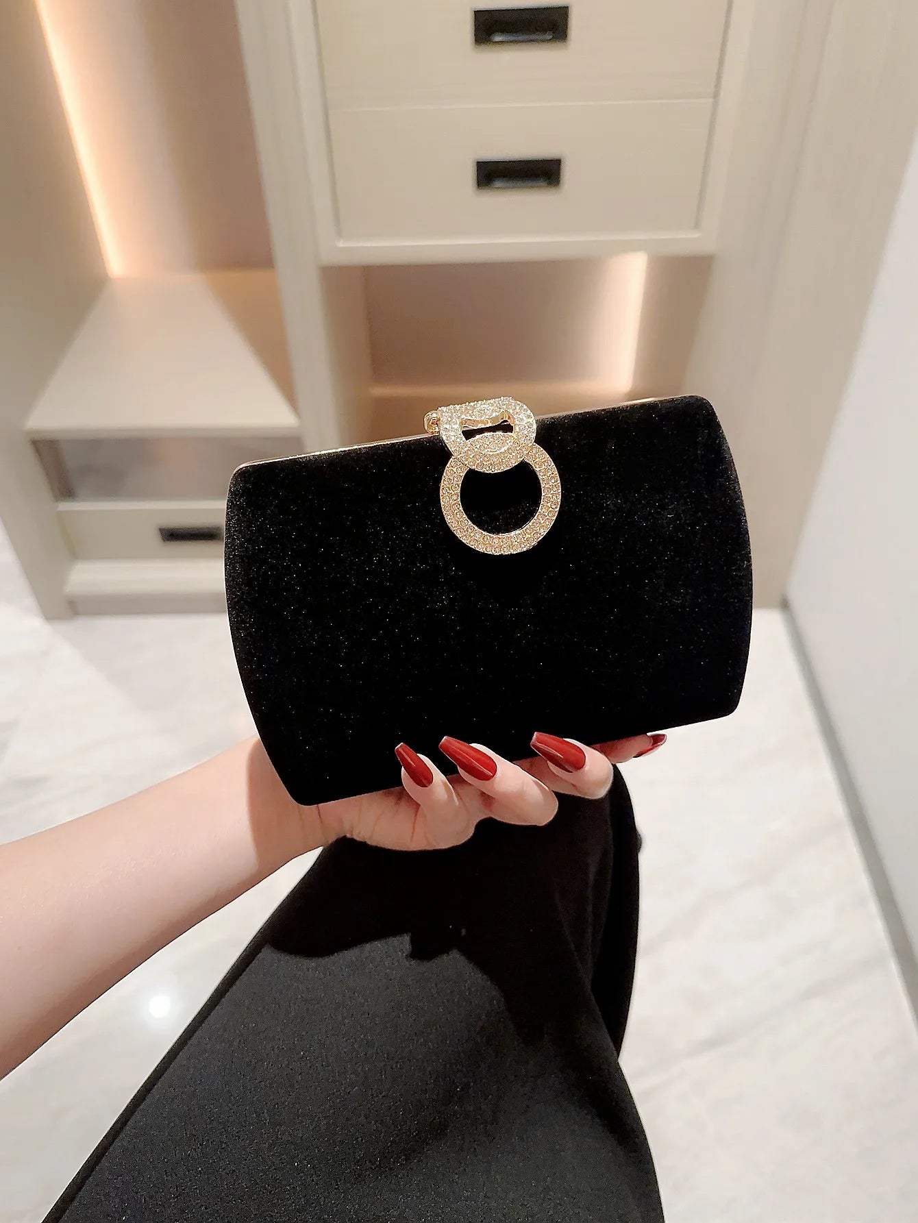 Velvet Box Dinner Bag Sparkly Rhinestone Decoration Banquet Bag Clutch Evening Bag Dress Purse