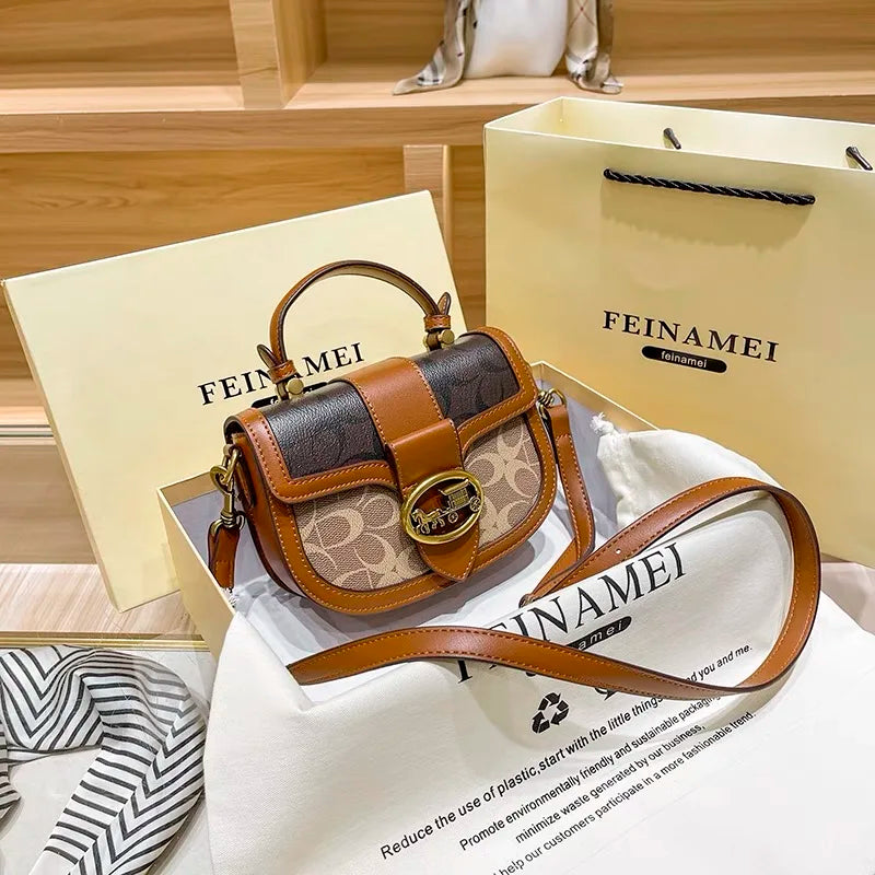 contrasting color women's bag, high-end carriage crossbody bag, portable box bag