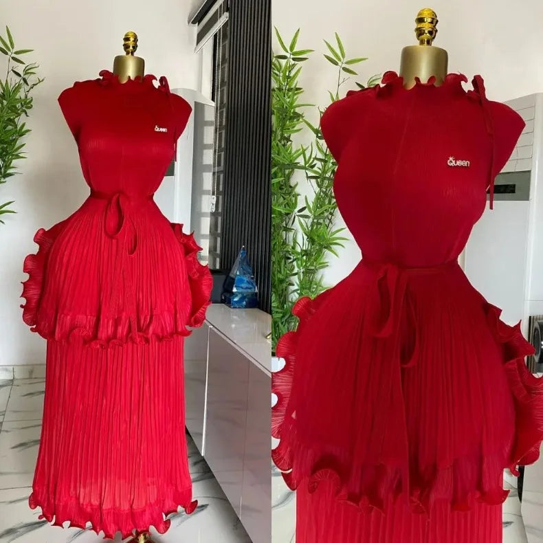 Pleated Dress Women's Solid Sleeveless Ruffles Lace Wedding Guest Dress Cocktail Dress