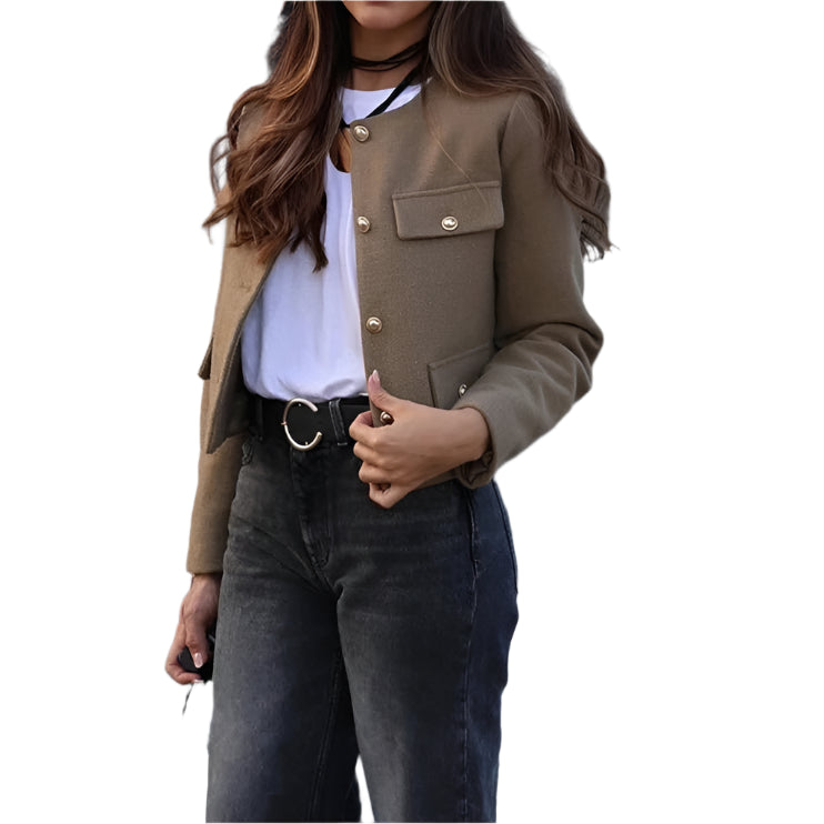 Cropped Tweed Jacket Woman Coat Button Long Sleeve Elegant Jackets For Women Short Coats Outwears