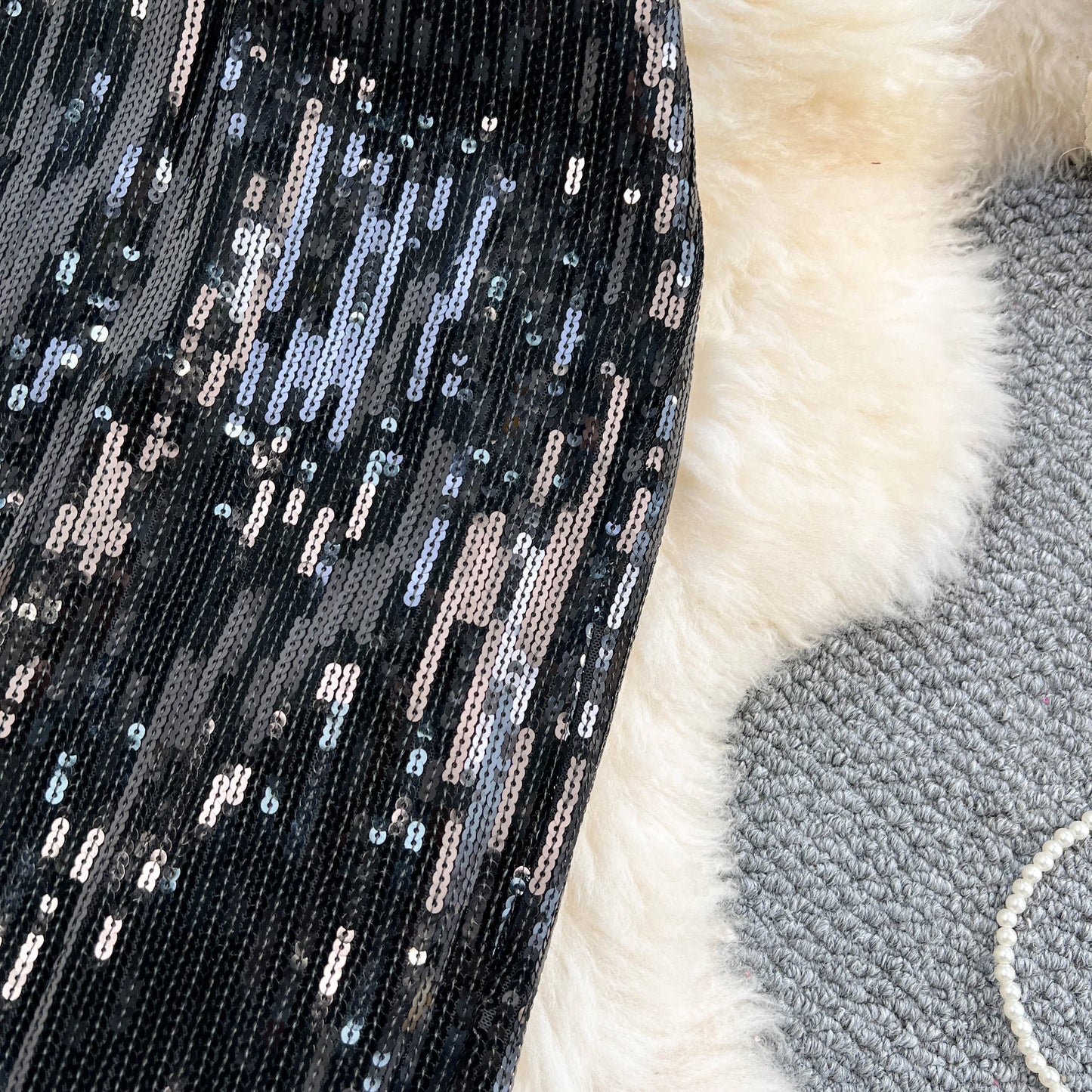 Women Chic Sequin tassel glitter Skirt High Waist Elegant Korean Fashion Skirt