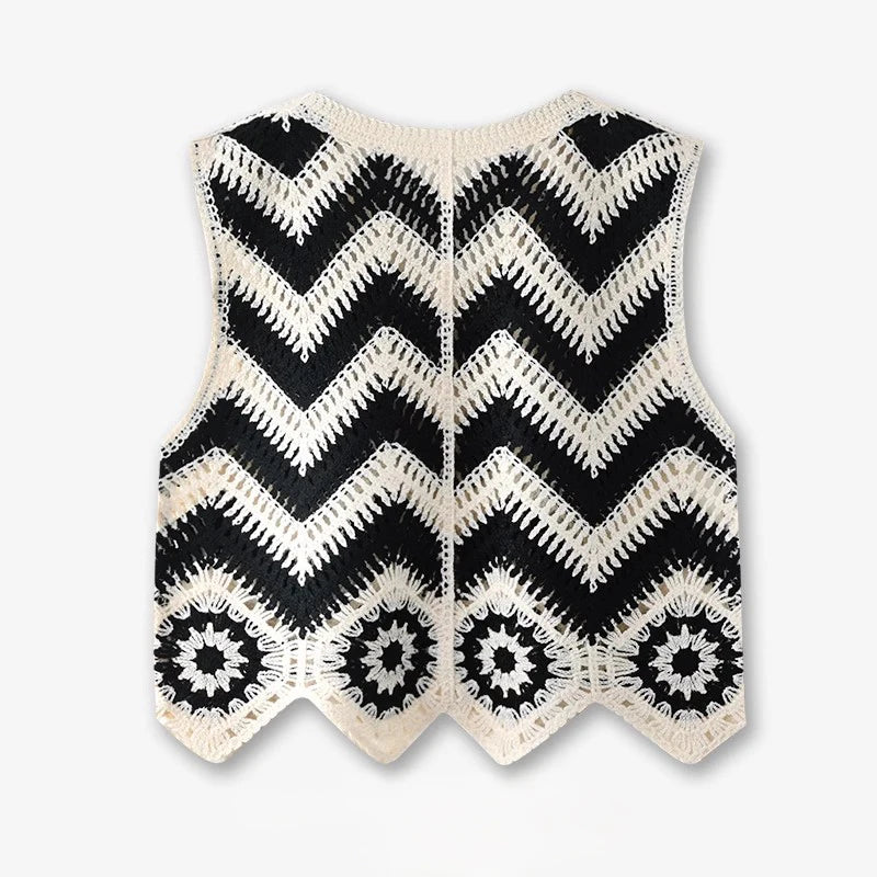 Crochet Waistcoat for Women Sheer Button Front Sleeveless Open-knit Vest Top